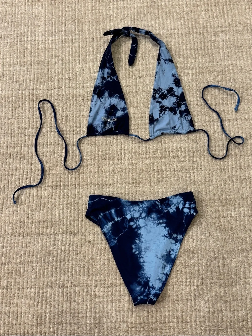 Frankie's Bikinis Navy and Periwinkle Tie-Dye Top Bottom Set ✨Rare Print 🎆